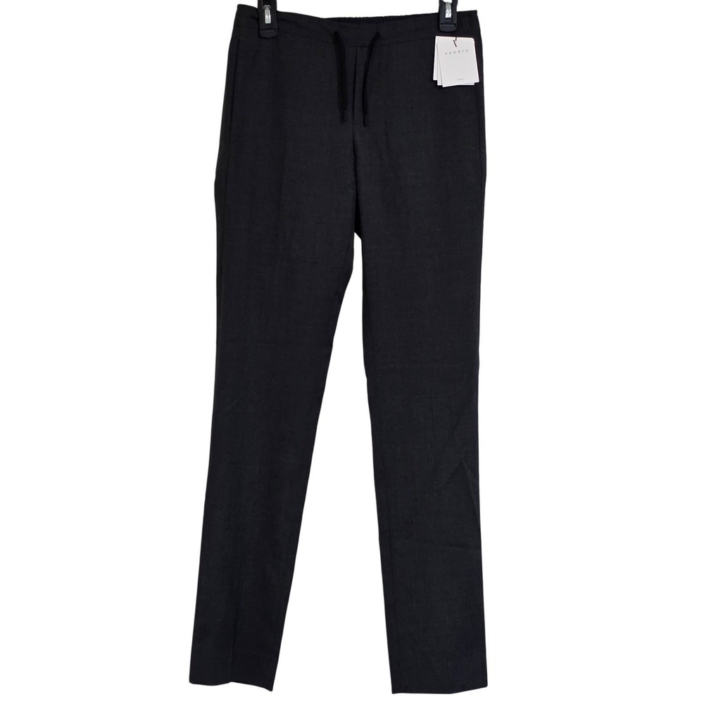 Sandro Paris Alpha Tapered Drawstring Pants Men 36 Charcoal Gray Wool Blend New